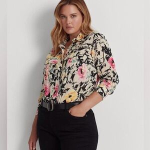 Lauren Ralph Lauren XS Black Label Floral Button Down Shirt